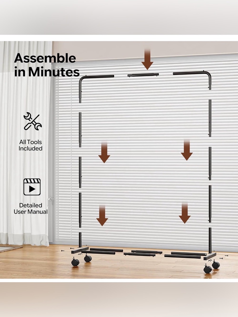 Black Metal Garment Rack - Portable Clothing Rack w/Bottom Shelf - New in box! - Picture 5 of 5